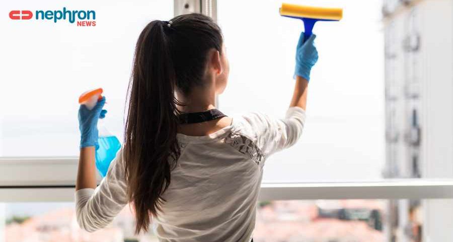 woman cleaning house